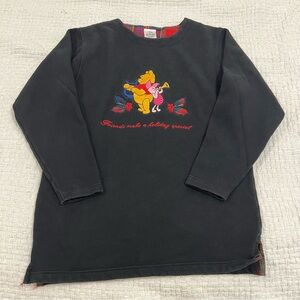 Vintage Disney Winnie the Pooh Holiday Plaid Trim Tunic Sweatshirt Small